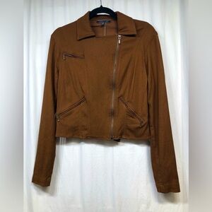 Peruvian Connection Jacket Size 6 Brown Stretch Asymetrical Zip Motorcycle